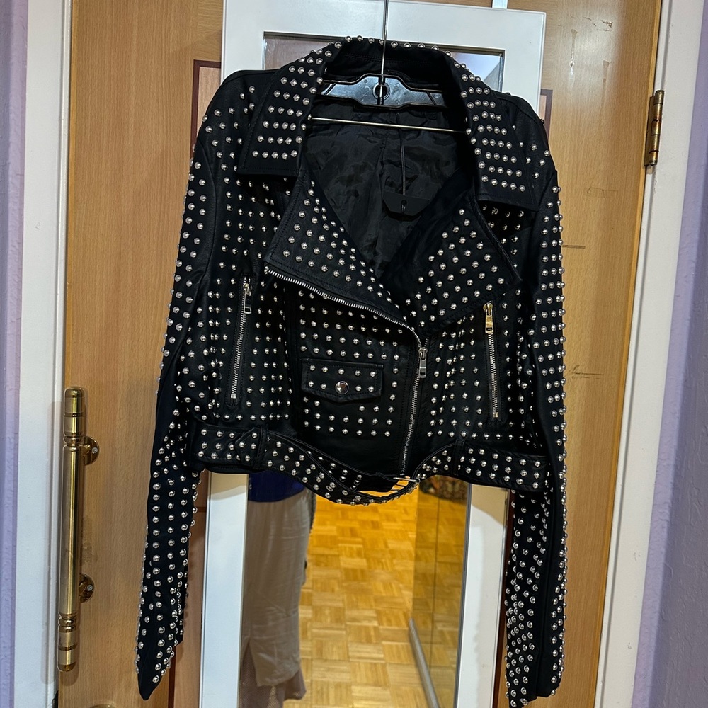 Black Vegan studded silver hardware Jacket
